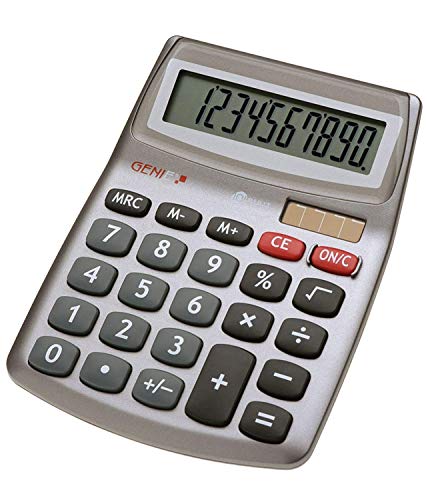 GENIE 540 10-stelliger Design-Tischrechner (Dual-Power (Solar und Batterie); kompakt) grau