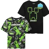 Get Trend Minecraft T-Shirts für Jungen Teenager 2er Pack Weich Atmungsaktiv Creeper Gamer Tshirt Kinder Geschenk (9-10 Jahre, Schwarz Minecraft 2 Pck)