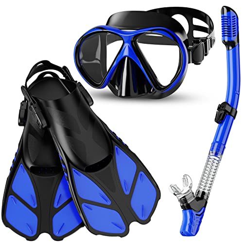 Smyidel Schnorchelset Taucherbrille mit Schnorchel und Flossen,Schnorchel Set Erwachsene Schnorchelset Tauchset Taucherbrille mit Schnorchel für Herren und Damen Tauchen Schnorcheln 3er Set