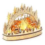 Wichtelstube Kollektion Holzkunst LED Schwibbogen Oval Weihnachtsdorf Lichterbogen Schwippbogen Holz Weihnachtsdeko Fenster, Batteriebetrieben inkl. Timer