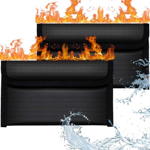 OFFCUP Feuerfeste Tasche, 2 Stück Feuerfeste Dokumententasche 20.2 x 11.8 cm, Feuersichere Wasserabweisend Dokumententasche Hülle Beutel Behälter für Wertsachen Kapazität Aktentasche Brieftasche