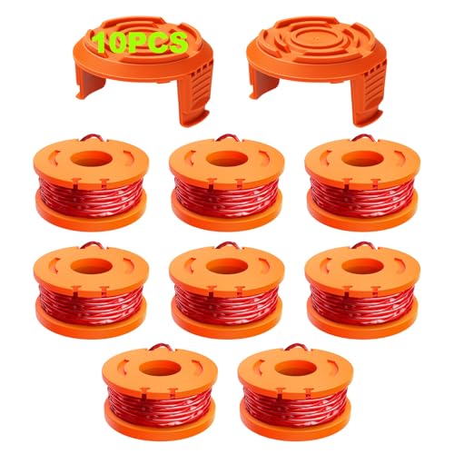 10 Päckchen Ersatz Rasentrimmer Spule Funktioniert Mit Worx Alle Rasentrimmer Mit 20V,1.65mm Durchmesser und 3m LäNge Fadenspule,EnthäLt 8 PäCkchen Rasentrimmer Faden und 2 PäCkchen Kappendeckel