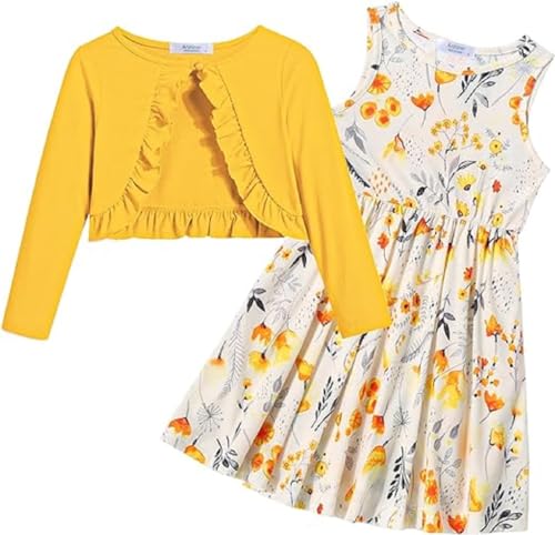 Arshiner Mädchen Kleider Bolero Kinder Ärmelloses Kleid mit Strickjäckchen Set Baumwolle Festliche Freizeit Kleid für Kleine Mädchen 4-5 Jahre 110