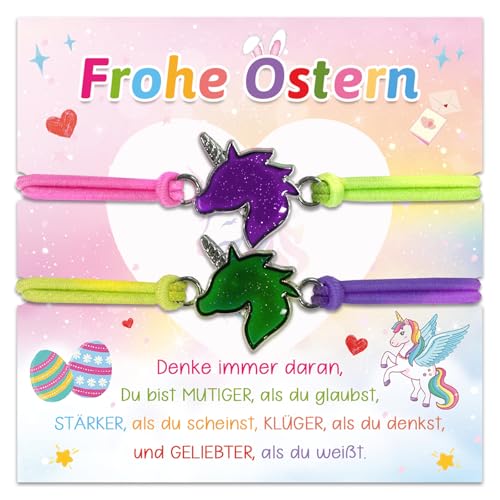 BOYATONG Ostergeschenke Mädchen 4 5 6 7 8 9 10 Jahre, 2 Stk Einhorn Stimmungsarmband, Ostergeschenke Kinder Regenbogenfarben Wechselt die Farbe Armband, Kleinigkeiten zu Ostern für Kinder