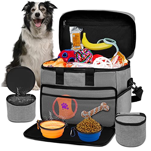 SIRMEDAL Hund Reisetasche Großes Haustier Reiseset für Lieferungen Beinhaltet 2 zusammenklappbare Hundeschalen 2 TravelFood Container Hund Reiseset für EIN Wochenende Weg Set