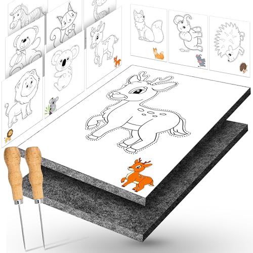 Prickelnadel Set für Kinder ab 4, Komplettes Prickelset mit 2 Prickelfilz, 2 Prickelnadel & 10 Stickbilder - Sicher & Entwickelt für Kleine Hände - Prickeln Kunst Kit für Kreative Bastelprojekte