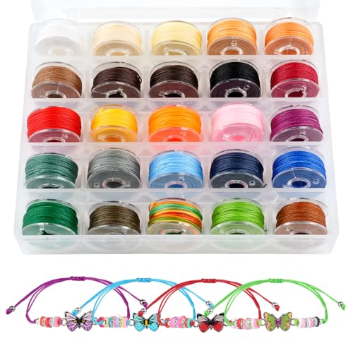 Gewachste Schnur, 25 Rollen Gewachster Faden, Wachsschnur 0,55mm x 10m, Polyesterschnur Gewachstes Garn mit Box für Armbänder, Halsketten, Schmuckherstellung, DIY Basteln (25 Farben)