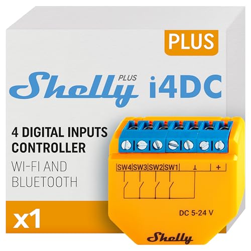 Shelly Plus i4 DC | WLAN-Smart-Controller | 4 digitalen Eingängen Relay Schalter | Hausautomation | Alexa & Google | iOS & Android| Kein Hub erforderlich | Fernsteuerung | Smarte Beleuchtung