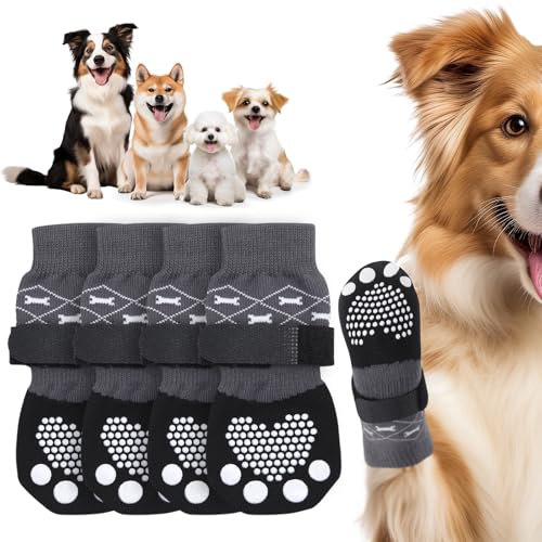 PICK FOR LIFE Doppelseitiger Anti Rutsch Hundesocken, Hunde Pfotenschutz mit verstellbaren Klettverschlüssen, geeignet für kleine, mittlere und große Hunde