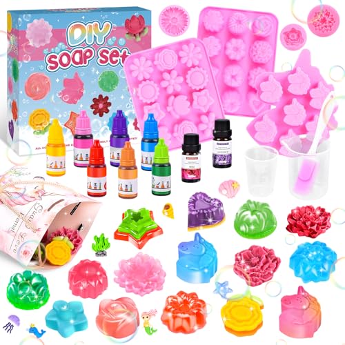 Herenear Seifen Selber Machen Set, Seife Herstellen Kinder Erwachsene, Enthält 500 g Seifenbasis und 6 Formen, Kreative DIY-Seife, Bastelset Erwachsene Kinder, Weihnachtsgeschenke für Kinder 5 6 7+