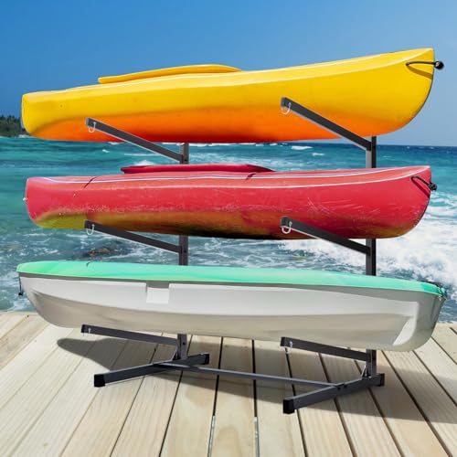 Morohope Freistehendes Kajak-Aufbewahrungsregal, Kajak-Ausrüstung, strapazierfähig, wetterfest, Outdoor-Aufbewahrungshaken für Kajaks, SUP, Kanu-Paddelboard, 3 Ebenen