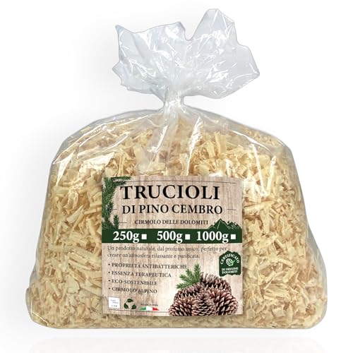 Tex family Cembro-Kiefernspäne – Cirmolo aus den Dolomiten – 100 % natürlich und zertifiziert – duftend und reinigend für Kissen und Beutel – 1000 g