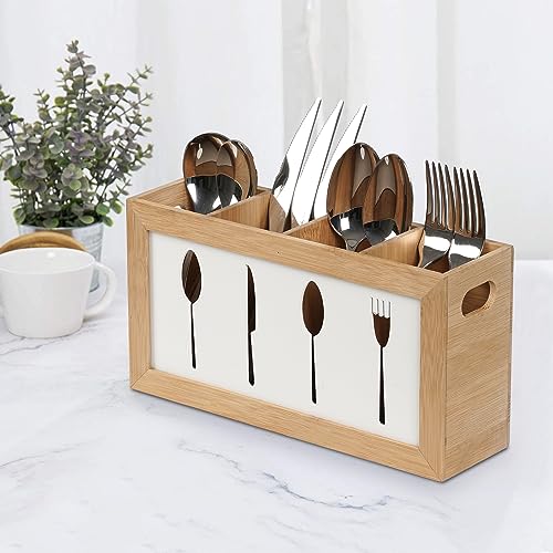 WPAJIRZO Besteckkorb Tisch - Besteckkasten Holz 4 Fächer -Besteck Aufbewahrungsbox- Besteckbehälter für Esstisch Küche Restaurant Imbiss