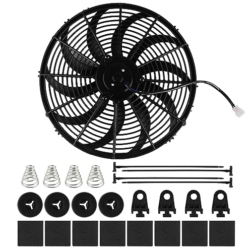 DOCAS 16 Zoll 12V 120W Universal Auto Kühlerlüfter Kühlgebläse, Auto Elektrischer Lüfter Motorlüfter Slim mit Montagesatz für Auto KFZ LKW