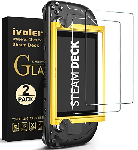 iVoler 2 Stücke Schutzfolie für Steam Deck LCD/Steam Deck OLED, Panzerglasfolie Mit Positionierhilfe, 9H Härte, Anti-Kratzen Folie, Anti-Bläschen Displayschutzfolie, Kritall-Klar Hartglas