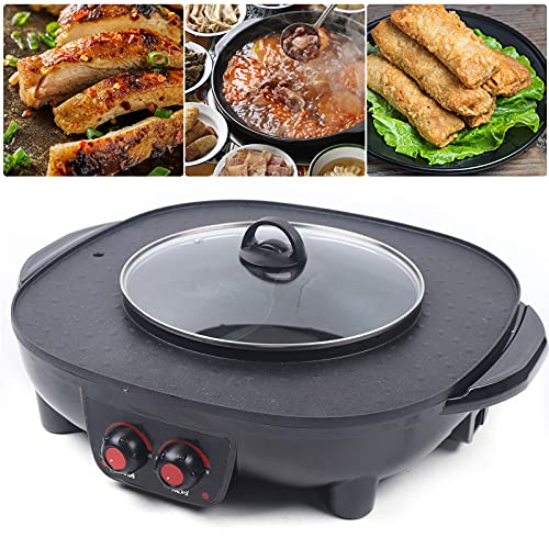 2100W Hot Pot Elektrischer | 2 in 1 Hotpot Topf und Raclette Grill, Tischgrill und Suppentopf Können Abnehmbar, Geteilter Shabu-Grilltopf für 5-6 Personen