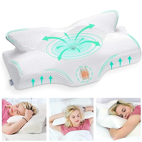 Elviros Orthopädisches Kissen aus Memory Foam, Nackenstützkissen Nackenschmerzen, Anti Schnarch Kissen, Ergonomisches Kopfkissen, 56 x 11 x 33 cm