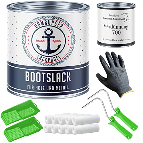Bootslack SEIDENMATT für Holz und Metall farblos Yachtlack Klarlack Yachtlack Yachtfarbe Bootsfarbe mit Lackier-SET (X300) und Verdünnung (1 L) // Hamburger Lack-Profi (1 L)