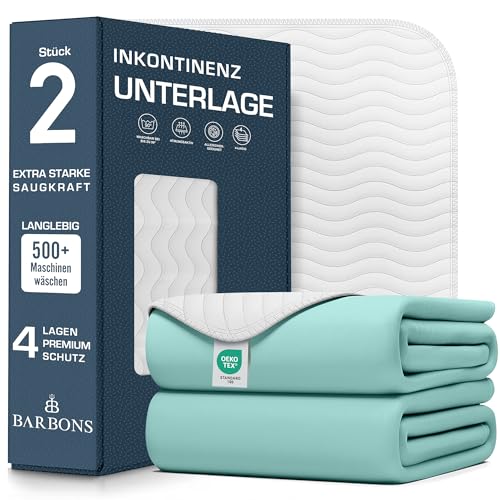 Barbons Inkontinenzunterlage waschbar Matratzenschutz 75x90 2er - wasserdichte Bett Inkontinenzauflage matratzenauflage Bettunterlage waschbar nässeschutz matratzenauflage (75x90-2er)