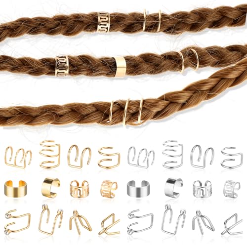 Prasacco 48 Stück Ear Cuff Set, 6 Stile Fake Piercings Ohrklemme aus Legierung Einstellbar Ohrclips ohne Ohrringlöcher Multifunktionale Ohrclips und Haarschmuck für Damen und Herren (Gold, Silber)