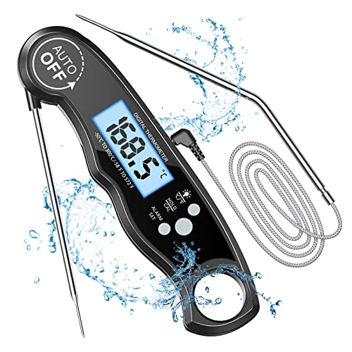 CIRYCASE Fleischthermometer Digital, Sofort Ablesbares Bratenthermometer Grillthermometer, Externe Sonde mit 2 Lange Sonde & Magnet, Alarmfunktion, Thermometer für Heimbrauerei & Weinbereitung, Ofen