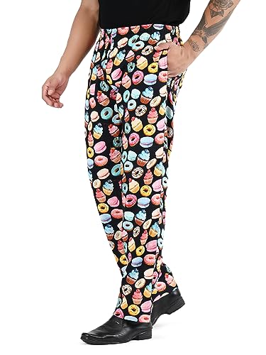 Unisex Bedruckte Kochhose aus 100% Baumwolle für Herren und Damen mit Kordelzug für Gastronomie, Bäckerei und kulinarische Profis (Donut-Druck, L)