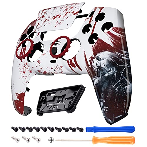 eXtremeRate Luna Re-Design Front Hülle für ps5 Controller BDM-010/020/030/040/050, Ersatzgehäuse&Touchpad&Accent-Ring, Custom integrierend Case Cover Zubehör für ps5 Controller-Blut Zombie