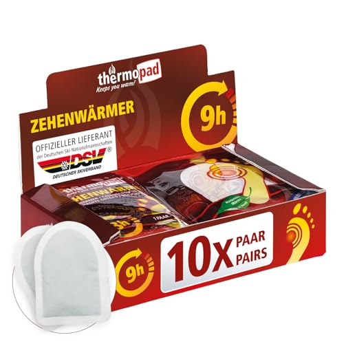 THERMOPAD Zehenwärmer – DAS ORIGINAL: 10 Paar Wärmepads für 9 Stunden Wärme I Sofort einsatzbereite Fußwärmer I Extra Warmer Fusswärmer – ideal für Outdoor-Aktivitäten & Ski-Schuhe I Fuss-Wärmekissen