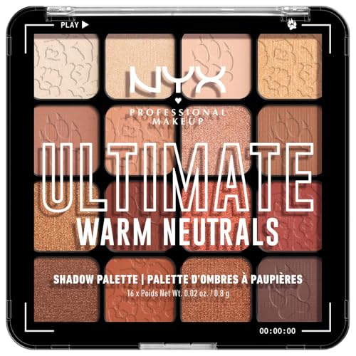 NYX Professional Makeup Lidschattenpalette mit 16 Farbtönen, Intensives und langanhaltendes Finish, Vegane Formel ohne Inhaltsstoffe tierischen Ursprungs, Ultimate Shadow, Farbton: Warm Neutrals