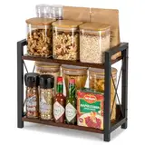 ANBOXIT Regal Küche Arbeitsplatte, Küchenregal Klein, Holz Kaffee Organizer, 2 Tier Kaffeebar Regal, Kleines Regal für Küche Ecke, Büro, Badezimmer - Braun
