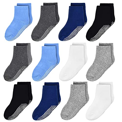GRPSKCOS Rutschfeste Socken Kinder 12 Paar Stoppersocken Kinder ABS Socken Kinder Antirutschsocken für Jungen Mädchen(#1 Jungen Multicolor-12 Paar,1-3 Jahre)
