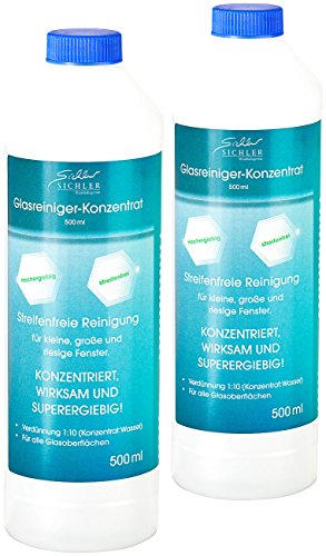 Sichler Haushaltsgeräte Fensterputz Konzentrat: Glasreiniger-Konzentrat, 2x 500 ml, für bis zu 11 Liter Reiniger (Fensterputzmittel, Fensterreiniger Konzentrat, Fensterputzroboter Reinigungsmittel)