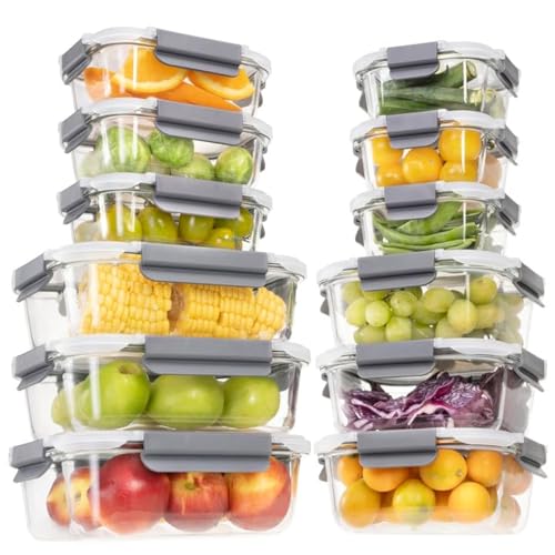 GENICOOK 24 Stück Glas Frischhaltedosen mit Deckel Glas Vorratsdosen Set für Lebensmittel,Glas Meal Prep Boxen,Aufbewahrungsbehälter Luftdichte Lebensmittelbehälter für Küche