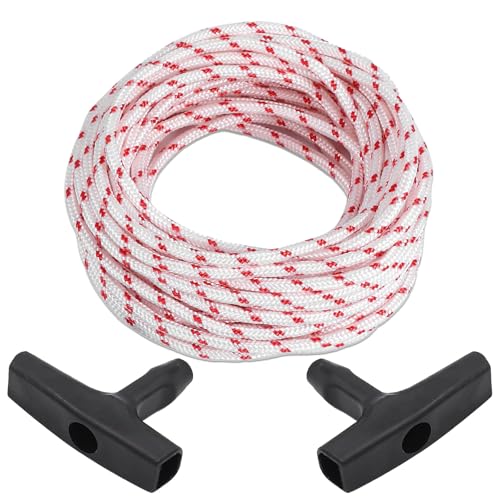 Starterseil Rasenmäher 10 Meter, 3.5mm Rasenmäher Seilzug, Ersatz Zugseil, mit 2 Stück Starter Griff, für Rasenmäher Kettensäge Trimmer Kantenschneider Freischneider Motorteile
