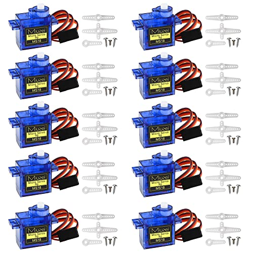 Miuzei 9G Micro Servo Motor für RC Robot Arm/Hand/Gehen Hubschrauber Boot Flugzeug Helikopter Auto Fahrzeugmodelle Steuerung mit Kabel, Mini Modellbau für Arduino (10 *Blau)