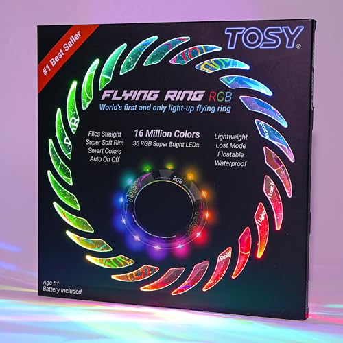 TOSY Fliegender Ring – 16 Millionen RGB-Farben, hell, automatisches Aufleuchten, sicher, wasserdicht, leichtes Frisbee, Geschenk zum Geburtstag, Ostern, Weihnachten für Kinder