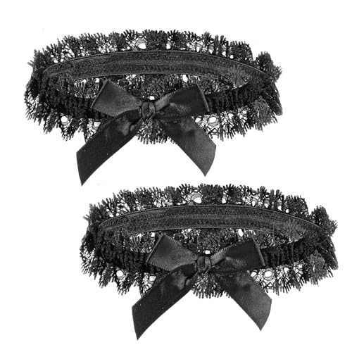 Psyqtsuary 2 Stück Verstellbare Beinstrumpfbänder, Adjustable Lace Thigh Garter, Spitze Oberschenkel Strumpfband, Elastische Oberschenkelstrumpfbände für Damen, Schwarz