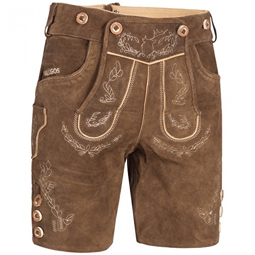 PAULGOS Herren Trachten Lederhose HK1 + Träger, Echtes Leder, Größe 50, Hellbraun