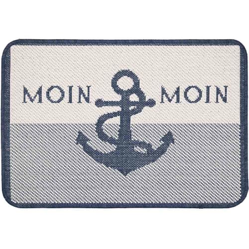 Knutzen Wohnen Fußmatte Moin Moin Anker 40x60 cm Creme - Fußmatte Maritim - rutschfest und waschbar - Fußwärmende Designmatte - Sisaloptik - Ideale Schmutzfangmatte für die Küche und Eingangsbereich