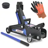 Hydraulischer Wagenheber 2T, 140-310mm + Gummiuaflage + Handschuhe Rangierwagenheber Heber, Profi, Tief, Ständer, Flache, Werkstatt, Wohnmobil, Geländewagen PKW (Hubhöhe 140-310mm) SN3061