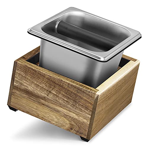 Navaris Abklopfbehälter aus Akazienholz 18x17x11cm - Abschlagbehälter für Siebträger - Zubehör für Espresso Kaffeemaschine Siebträgermaschine