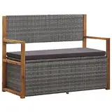 vidaXL Akazienholz Massiv Bank mit Stauraum Sitzbank Gartenbank Gartentruhe Truhenbank Kissentruhe Kissenbox Auflagenbox 115cm Poly Rattan Grau