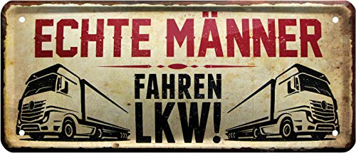 WOGEKA ART Retro Blechschild Echte Männer fahren LKW Trucker witziger Spruch als Geschenk-Idee zur Dekoration 28x12 cm Vintage-Design aus Metall 1335