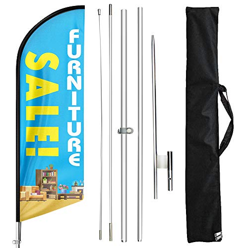 FSFLAG Möbelverkauf, Federflagge mit Fahnenmast-Set und Erdspieß, 30 cm, windlose Flagge, Banner, Geschäft für Innen- und Außenbereich, Werbung