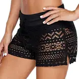 Risipu Damen Badeshorts Schnelltrocknende,Schwimmhose,Badeshorts für Damen mit hohlem Spitzendesign und weichem (DE/NL/SE/PL, Alphanumerisch, XL, Regular, Regular, Schwarz)