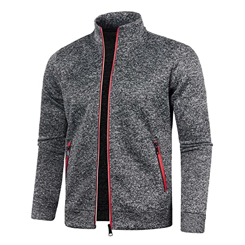 Generisch Herren Strickjacke Leichte Jacke Langarm Übergangsjacke Dünne Sportjacke mit Reissverschluss und Taschen Trainingsjacke Softshelljacke Warmes Fleece Sweatshirt Sweatjacke ohne Kapuze