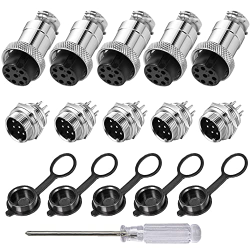 Aiqeer 5 Stück 8-Polig GX16 Aviation Stecker, 16 mm Gewinde Metall Luftfahrt Kabelverbinder, 5A Männlich Weiblich Luftfahrt Stecker Steckdose Kit, mit Gummikappe