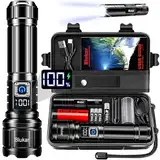 Blukar Taschenlampe LED Aufladbar, 500000 Lumen Extrem Hell Taschenlampen Zoombare Taktische Handlampe mit 5 Lichtmodi, IP67 Wasserdicht Flashlight Torch für Camping, Outdoor, Notfäll