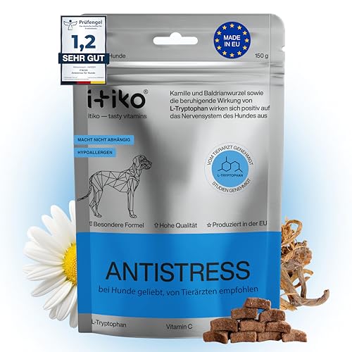 ITIKO Vitamine für Hunde | Lecker Hund Beruhigung Futterergänzung | Beruhigungsmittel für Hunde | Verbesserung des Nervensystems, Bellhemmend, L-Tryptophan