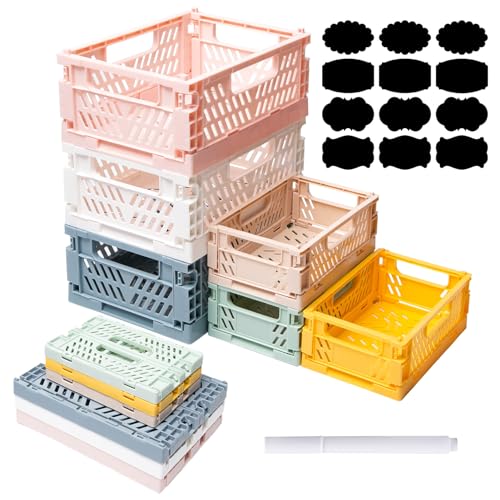 Neikafan 6 Stück Plastik Klappkiste Aufbewahrungskorb Klappboxen Organizer Klein und Mini Klappkorb Faltbar Stabil Bunt Kein Geruch für Regal Büro Schlafzimmer Küche Schlafzimmer